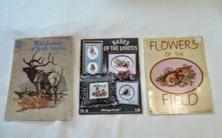 Vintage Counted Cross Stitch Books (3) Wildlife,  Baby Wildlife,  Flowers