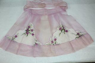 Vintage Sheer Hostess Half Apron Sheer Lavender With Flower Accents