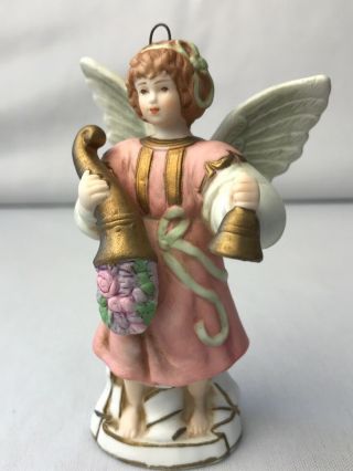 1987 Schmid B Shankman Porcelain Angel Christmas Ornament Figurine 4 " Vintage
