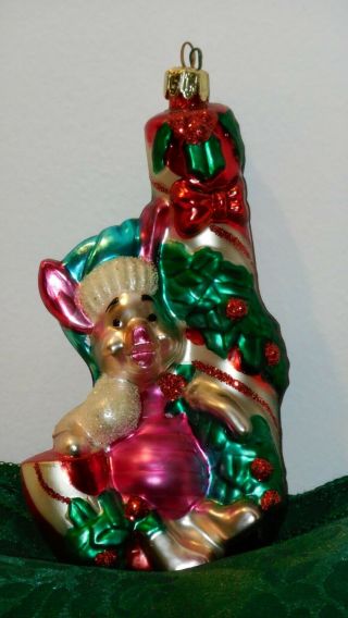 Vintage Winnie The Pooh Piglet Glass Christmas Ornament