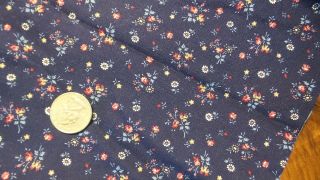 Vintage Cotton Fabric Small Red,  White,  Blue Floral On Navy Blue 1/2 Yd/44 "