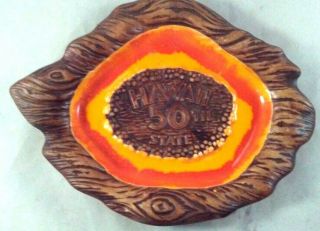 Hawaii 50th Ashtray Ceramic Treasure Craft Maui With Red And Yellow