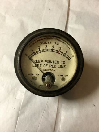 Vintage Weston D.  C.  Voltmeter Model 506,  Type S1a “keep Pointer To Left Of Red”