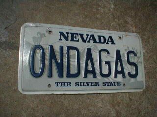Vintage Nevada Vanity License Plate Ondagas,  On The Gas,  Floor It Fast Car Speed