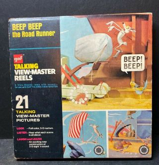 Vintage 1973 Gaf Talking View Master Reels Beep Beep Road Runner Avb 538 W/box
