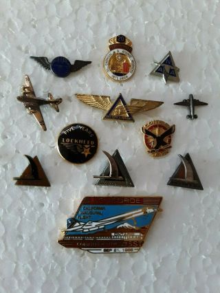 Vintage Assortment (12) Aviation Pins And Decal
