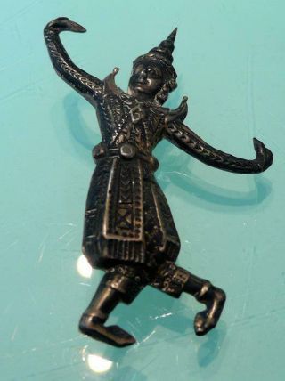 Vintage Sterling Silver Siam Figural Temple Dancer Brooch Pin