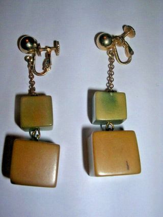 Vintage Screw Back Earrings Bakelite Dangling Cubes