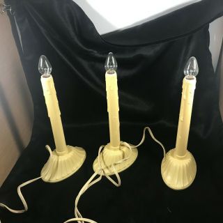 Set Of 3 Vintage Noma Single Light Christmas Candolier Plastic Window Candles 9”