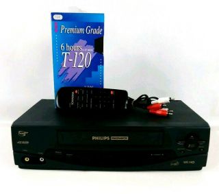 Philips Vra431at24 Vhs Player 4 Head Vcr With Remote & Audio Cables -