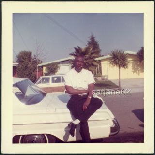 Handsome Black Man Sitting On Car Smoking Cigar Vintage Photo Snapshot