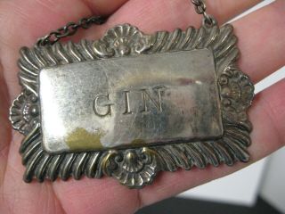 Antique Vtg Silver Plated Gin Decanter Liquor Bottle Hang Tag Label England
