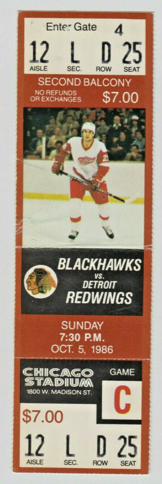 1986 Detroit Red Wings Vs Chicago Blackhawks Ticket Stub John Ogrodnick