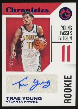 2018 - 19 Panini Chronicles Blue Trae Young Hawks Rc Rookie Auto 20/49