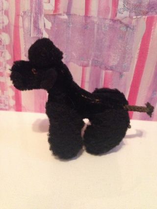 Vintage Little Miniature Black French Poodle Dog Puppy Plush Toy Mohair? Jointed