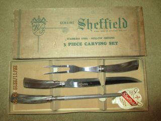 Vintage 3 Piece Carving Set Sheffield England Stainless Steel Bakelite?
