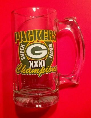 Bowl Xxxi 31 Green Bay Packers Glass Beer Mug Vtg 1996 96’ Nfl Schedule