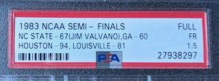 1983 NCAA Basketball Semi Finals Full Ticket Stub NC State PSA 1.  5 3