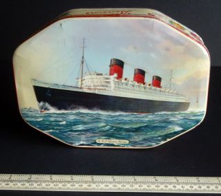 1950s Vintage Bensons Sweet Tin Featuring Cunard Rms Queen Mary Liner.