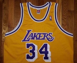 Authentic 1998 Nike Los Angeles Lakers Shaquille O ' Neal Shaq Home Gold Jersey 52 2