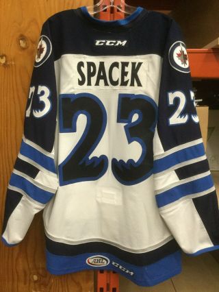 Manitoba Moose Ahl Game Issued Not Worn White Jersey Michael Spacek 23