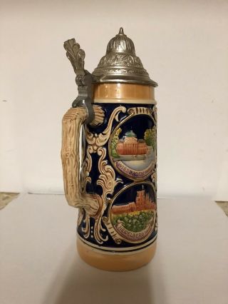 Vintage Gerz German Cities Pewter Lidded Beer Stein Tankard Mug.