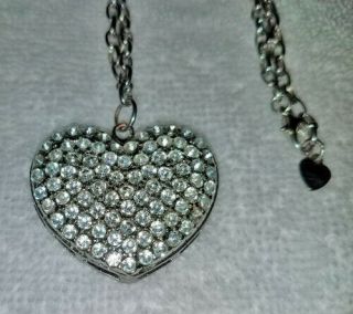 Vintage Silvertone Chain Necklace With Large Rhinestone Heart Pendant