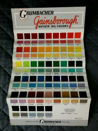 Vintage Grumbacher Gainsborough Oil Paint Color Chip Chart Brush Brochure 1960 