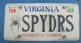 University Of Richmond Virginia Vanity License Plate Spydrs