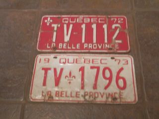 Rare 1972 Et 1973 Canada Quebec Taxi License Plates
