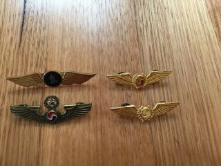 4 Vintage Cabin Crew Metal Badges One Possibly Military