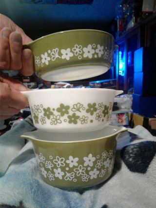 2 - Vintage Pyrex Spring Blossom Casserole Dishes 471 - B,  473 - B Great Color