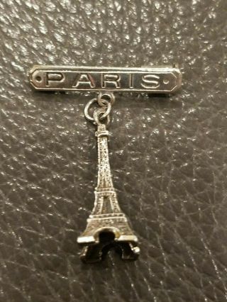 Vintage Silver Paris Dangling Eiffel Tower Souvenir Pin France