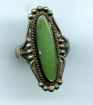 Old Pawn Vintage 925 Sterling Silver Turquoise Dark Green Tribal Ring S 7 1/2