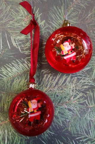 2 Vintage Plastic Christmas Tree Ornaments - 1960 