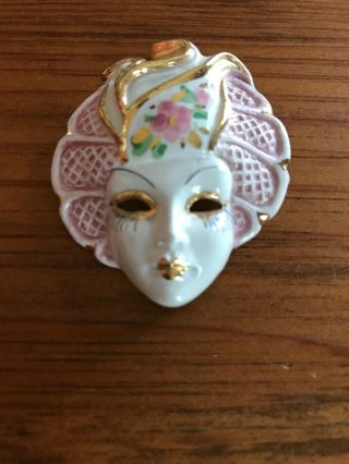 Vintage Hand Painted Face Mask Brooch Pin