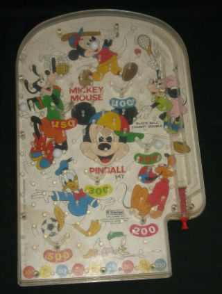 Vintage Disney Mickey Minnie Mouse Donald Duck Goofy Pluto Pinball Game 1960s