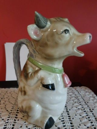 Vintage Ceramic Cow Milk Pitcher Large 8.  5 " Tall