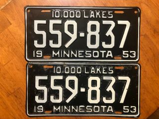 1953 Matched Pair Minnesota License Plates