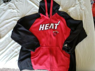 Miami Heat Adidas Zip - Up Hoodie Sweatshirt Xl Red/black