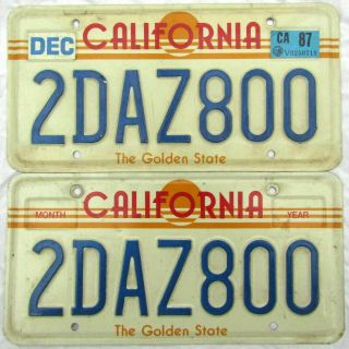 800 Sported On 1987 California Sun License Plate Pair 2daz800