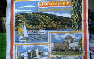 Collectable Australian Souvenir Linen Tea Towel Hand Printed:scenic Canberra