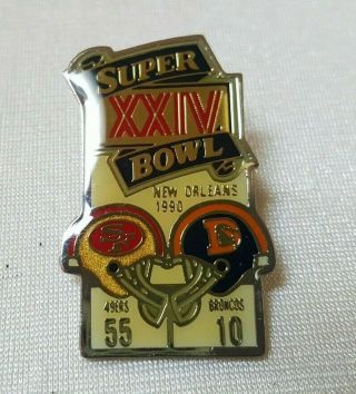 Vtg Starline Nfl Bowl Xxiv Pin Orleans 1990 49ers 55 Broncos 10 Fs