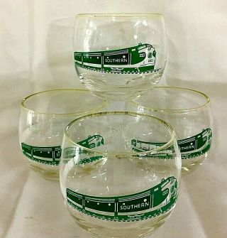 Set Of 4 Southern Railroad Train Glasses Glassware Roly Poly Hard To Find 2 3/4 "