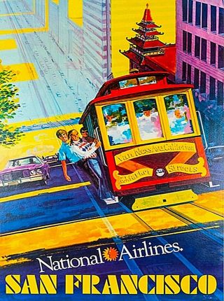 San Francisco California National Airlines Vintage Travel Advertisement Poster