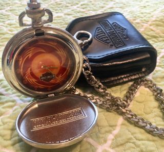 Franklin Harley Davidson Motorcycle Pocket Watch W/ Chain Silver Gold Pouch
