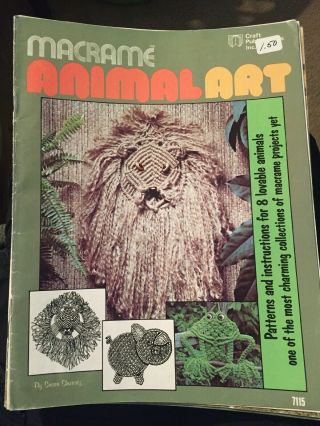 Macrame Animal Art Susan Shwartz Vintage Pattern Book 1976 Cat Frog Dog Lion