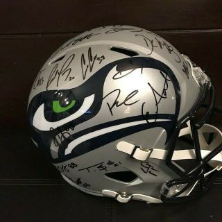 2019 Seattle Seahawks Team Signed Full Size Speed Grey Amp Football Helmet