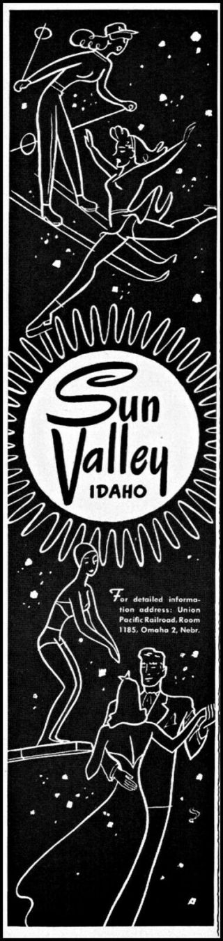 1948 Sun Valley Idaho Snow Ski Winter Vacation Vintage Art Print Ad Ads64