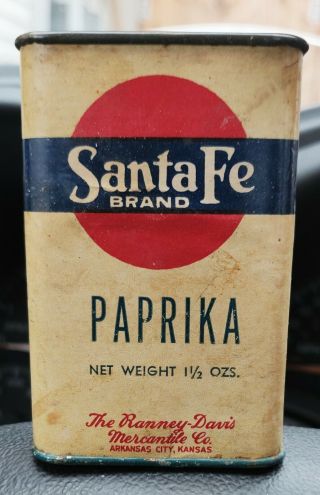 Antique Santa Fe Red Dot Paper Label Paprika Spice Tin Vintage Arkansas City Ks